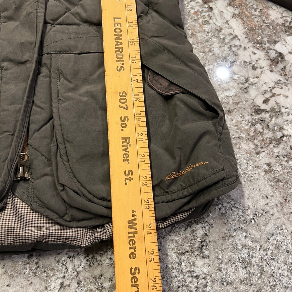 Vintage Eddie Bauer Sportshop Quilted Down Field Jacket Olive Green Leather S - Picture 5 of 6
